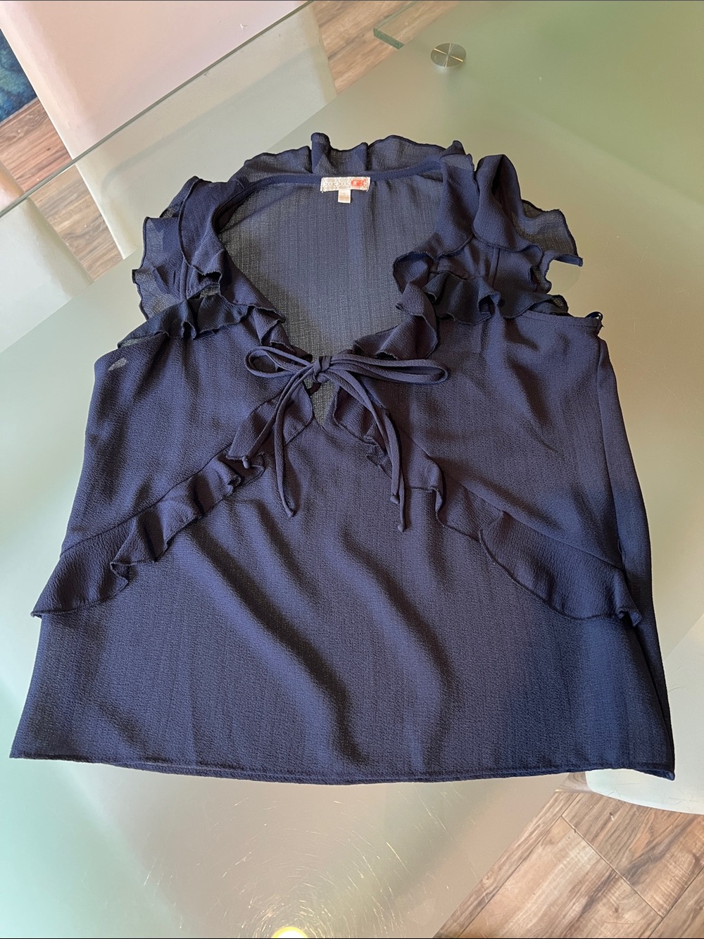 GB girls Navy Ruffle Tie-Front Camisole